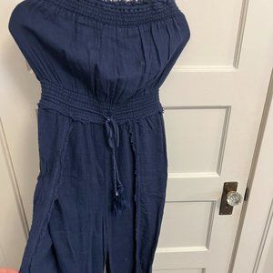 Free People Navy Strapless Jumpsuit